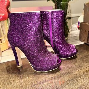 ALLEGRA K Glitter Platform Chunky Heel Open Toe Heel Ankle Boots WOMENS SIZE 7.5